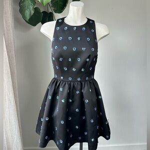 Keepsake Black Floral Mini Dress XS Elegant Party Skater